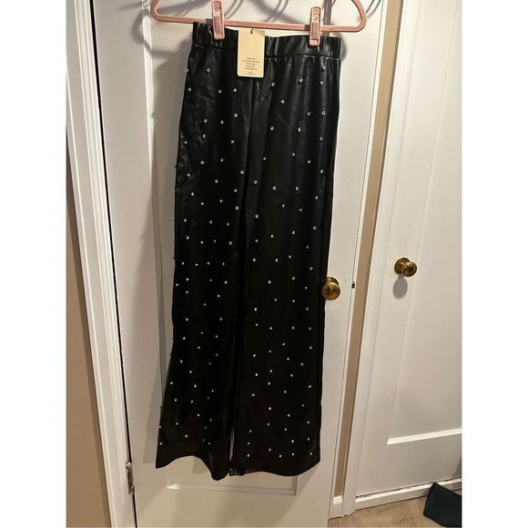Shein Rhinestone Flare Leg Leather Pant NWT Small - Picture 3 of 7